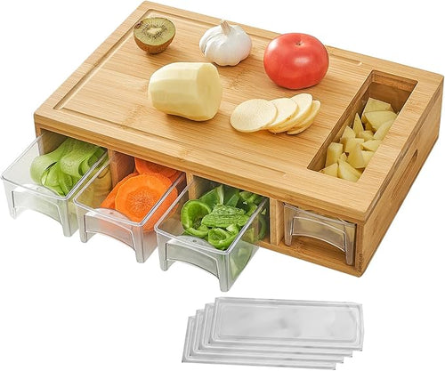 Bamboo Cutting Board with 4 Containers