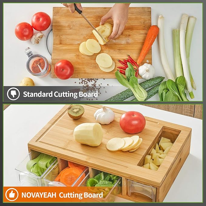 Bamboo Cutting Board with 4 Containers